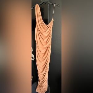 Elegant Peach Draped Evening Gown